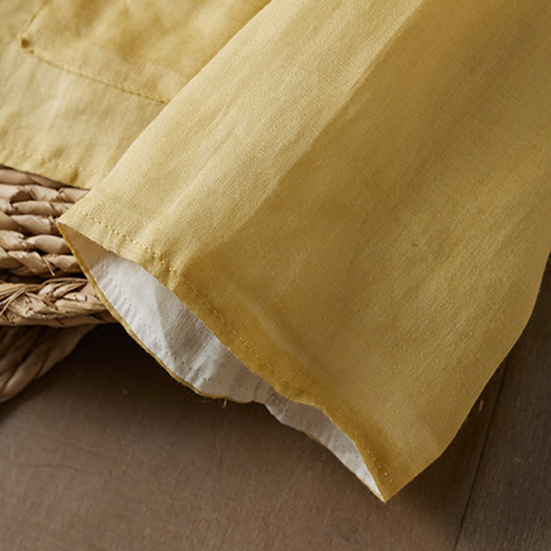 Chemise décontractée à manches longues et col en V avec Buddha Stones , grande taille, couleur unie, en coton et lin, pour femmes - image 6