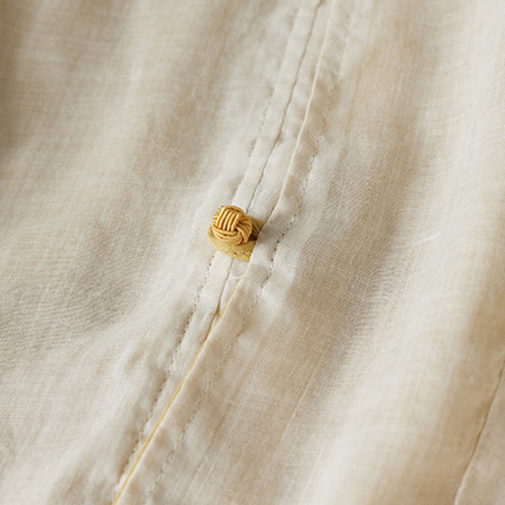 Chemise décontractée à manches longues et col en V avec Buddha Stones , grande taille, couleur unie, en coton et lin, pour femmes - image 10