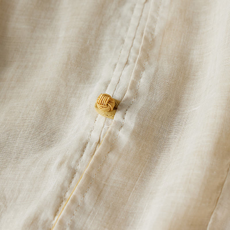 Chemise décontractée à manches longues et col en V avec Buddha Stones , grande taille, couleur unie, en coton et lin, pour femmes