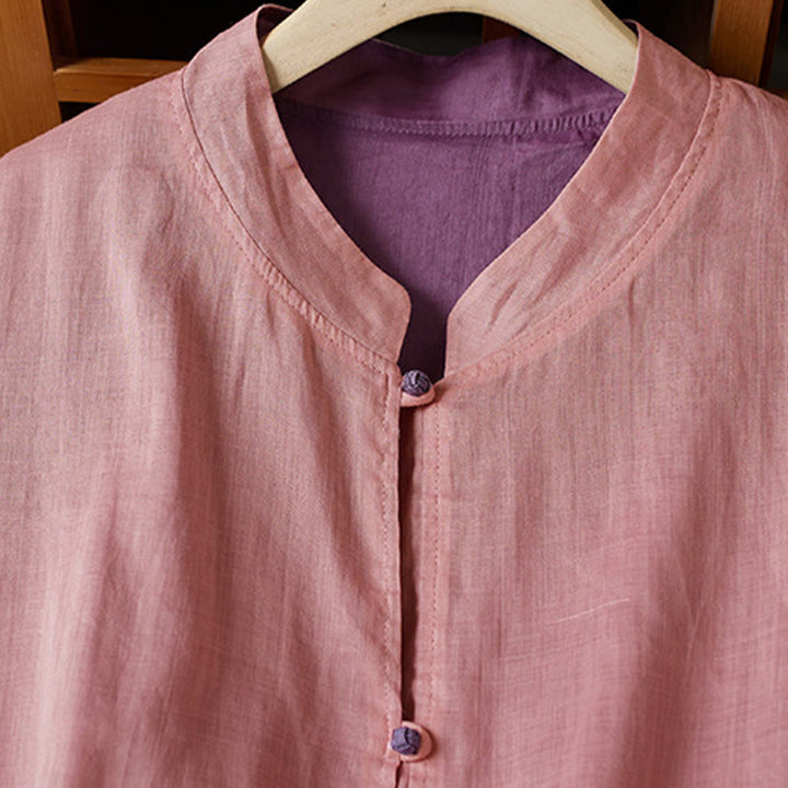 Chemise décontractée à manches longues et col en V avec Buddha Stones , grande taille, couleur unie, en coton et lin, pour femmes - image 14