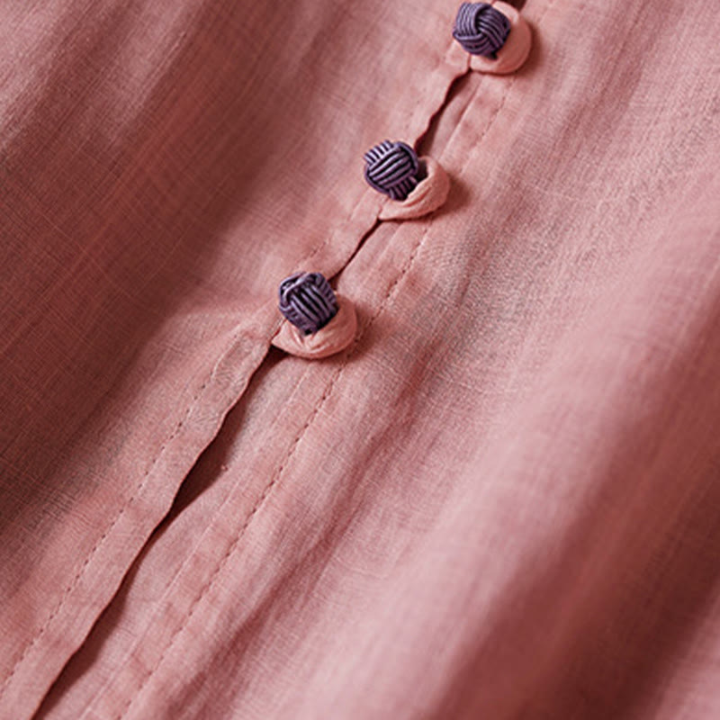 Chemise décontractée à manches longues et col en V avec Buddha Stones , grande taille, couleur unie, en coton et lin, pour femmes