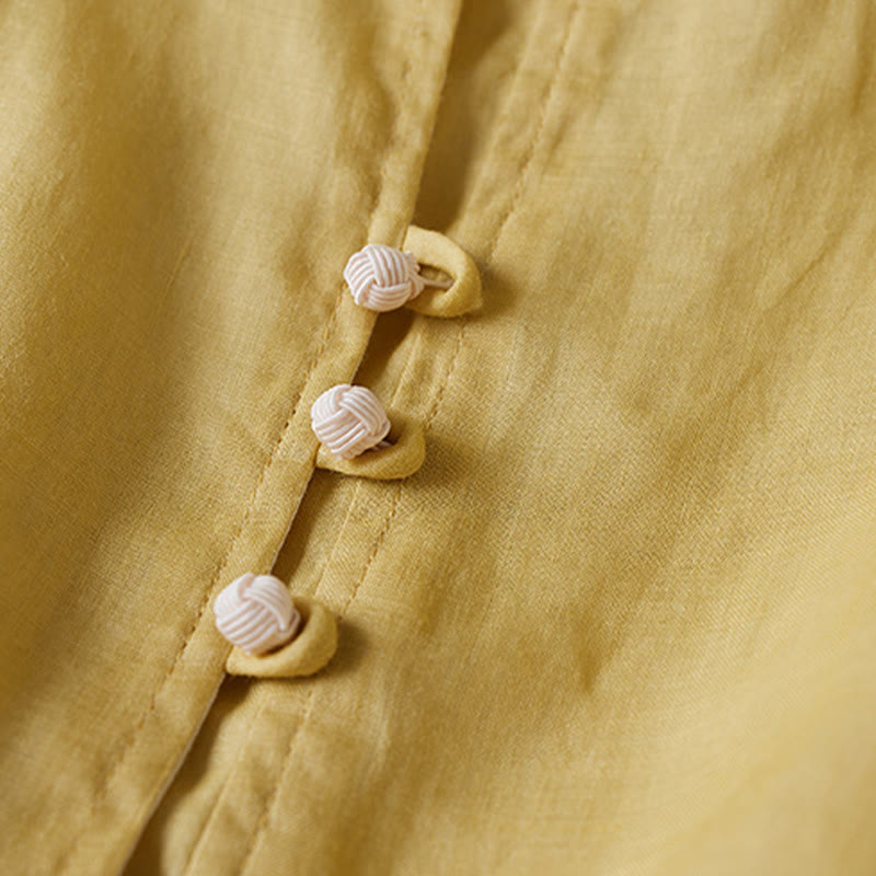 Chemise décontractée à manches longues et col en V avec Buddha Stones , grande taille, couleur unie, en coton et lin, pour femmes - image 4