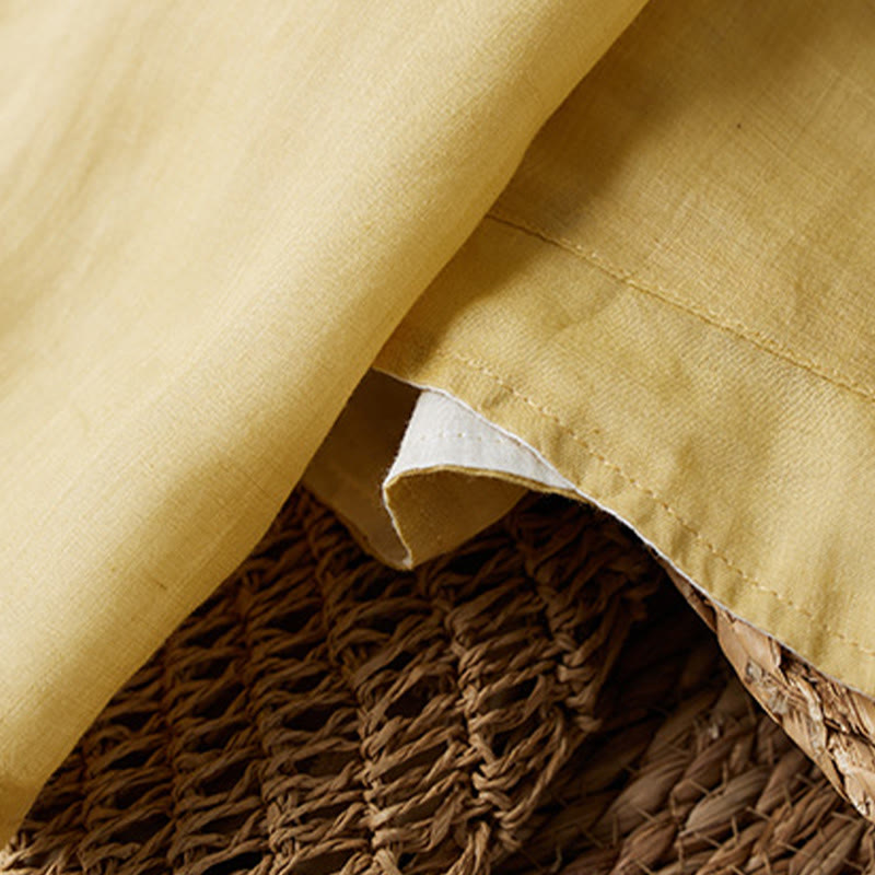 Chemise décontractée à manches longues et col en V avec Buddha Stones , grande taille, couleur unie, en coton et lin, pour femmes - image 7