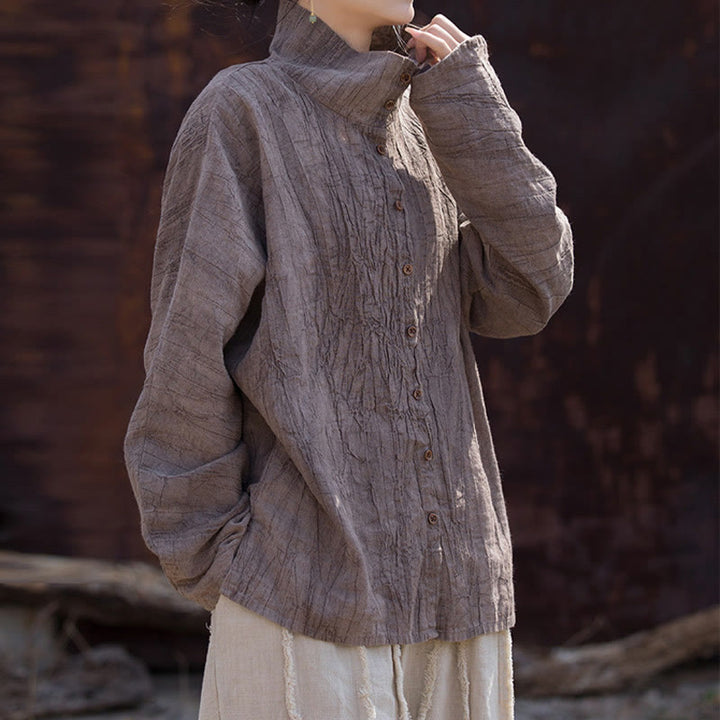 Cardigan à col roulé en coton ramie teinté avec Buddha Stones, style chinois - image 25