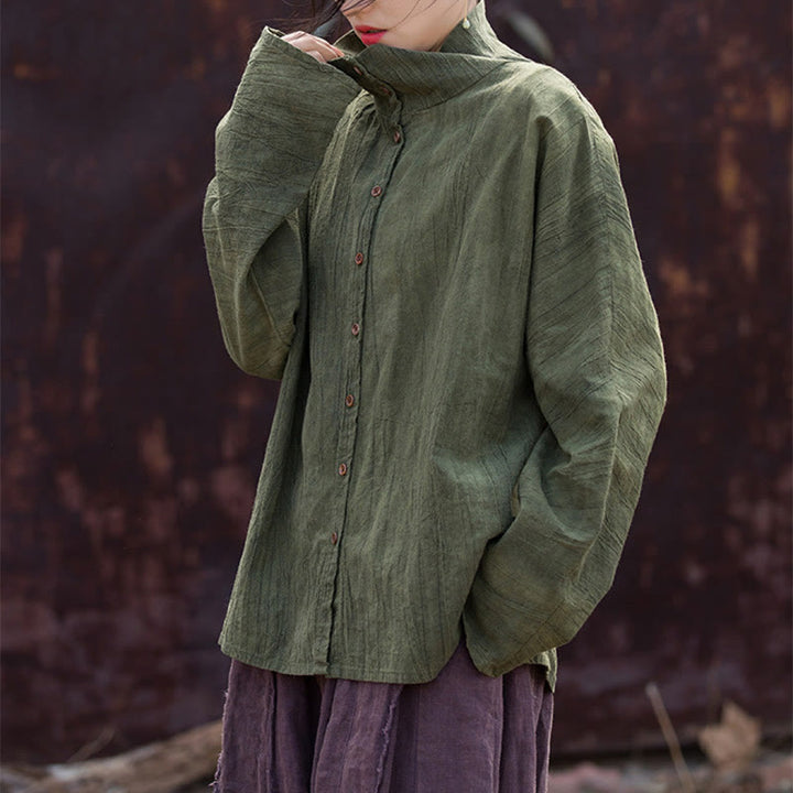 Cardigan à col roulé en coton ramie teinté avec Buddha Stones, style chinois - image 14