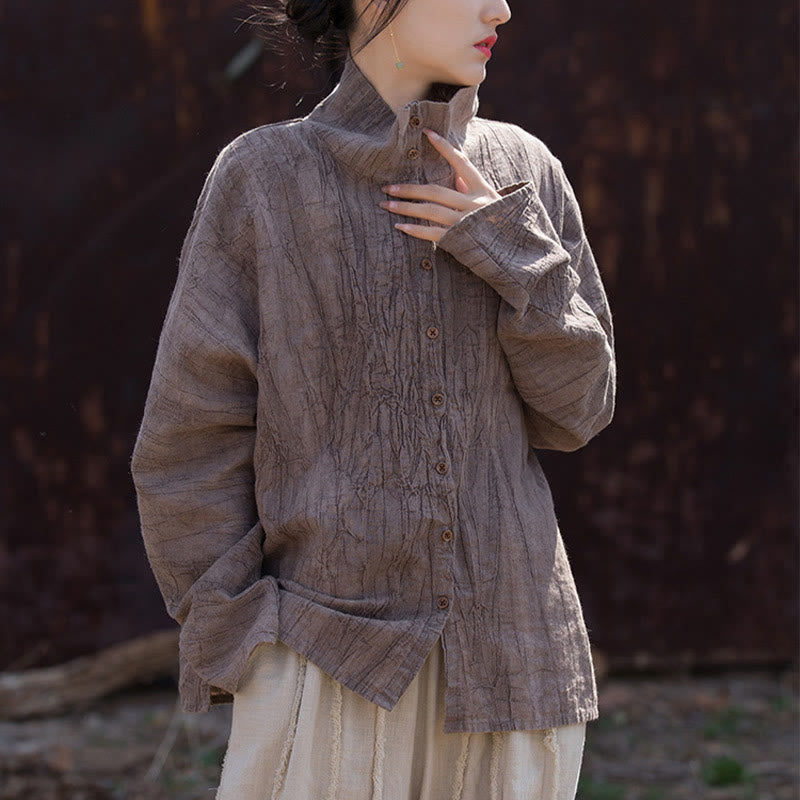 Cardigan à col roulé en coton ramie teinté avec Buddha Stones, style chinois - image 24