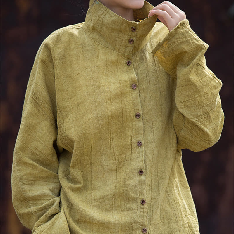 Cardigan à col roulé en coton ramie teinté avec Buddha Stones, style chinois - image 2