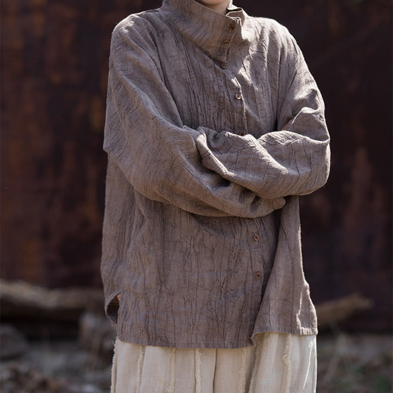 Cardigan à col roulé en coton ramie teinté avec Buddha Stones, style chinois - image 21