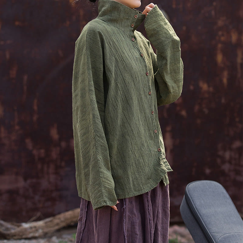 Cardigan à col roulé en coton ramie teinté avec Buddha Stones, style chinois - image 17