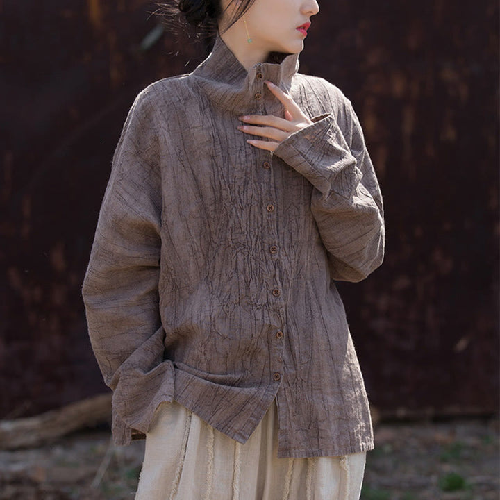 Cardigan à col roulé en coton ramie teinté avec Buddha Stones, style chinois - image 24