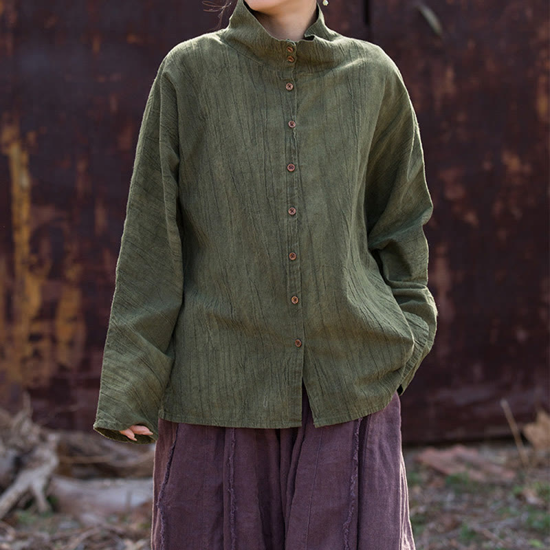 Cardigan à col roulé en coton ramie teinté avec Buddha Stones, style chinois - image 13