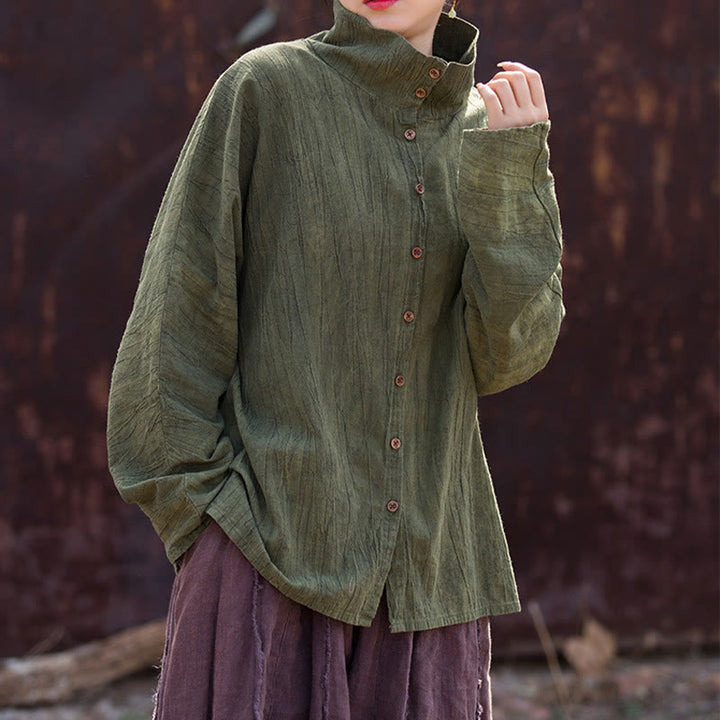 Cardigan à col roulé en coton ramie teinté avec Buddha Stones, style chinois - image 15