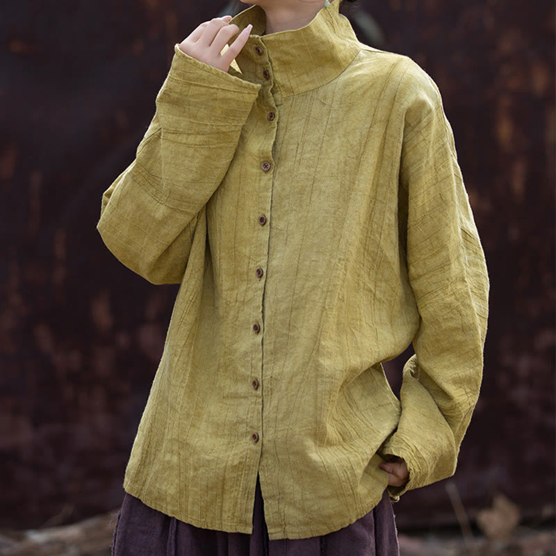 Cardigan à col roulé en coton ramie teinté avec Buddha Stones, style chinois - image 4