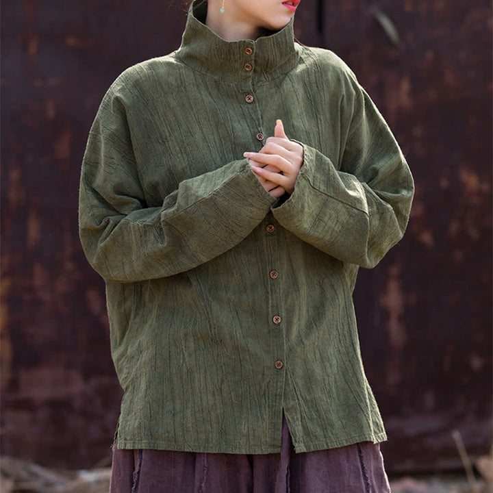 Cardigan à col roulé en coton ramie teinté avec Buddha Stones, style chinois - image 12