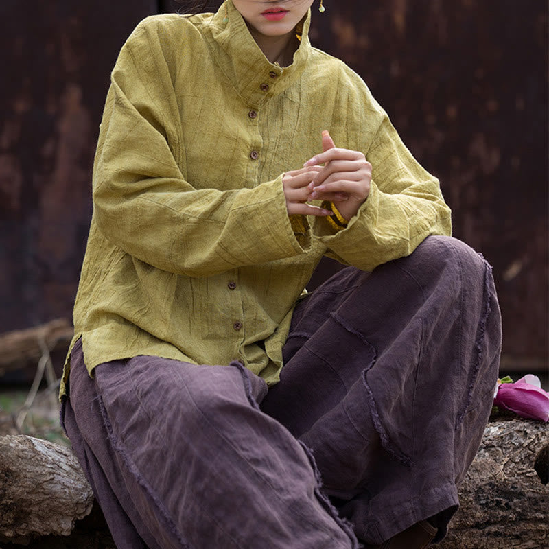 Cardigan à col roulé en coton ramie teinté avec Buddha Stones, style chinois - image 8