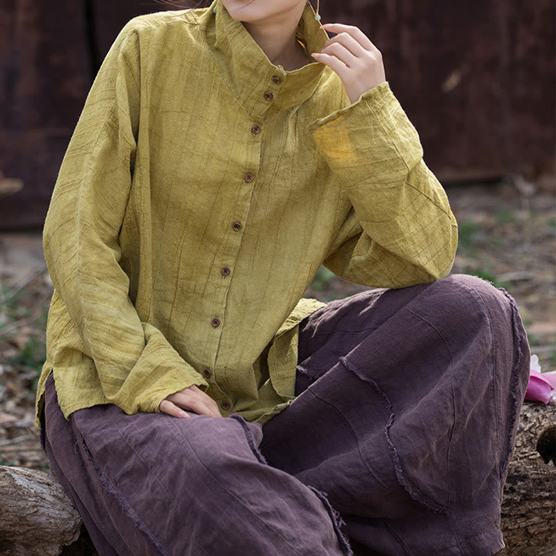 Cardigan à col roulé en coton ramie teinté avec Buddha Stones, style chinois - image 7