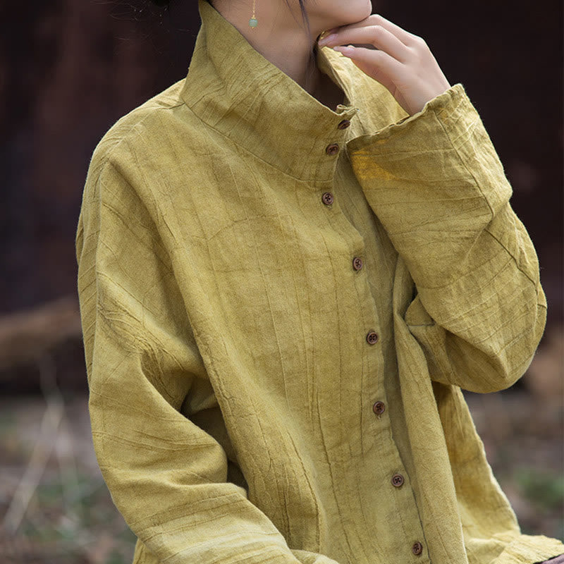 Cardigan à col roulé en coton ramie teinté avec Buddha Stones, style chinois - image 1