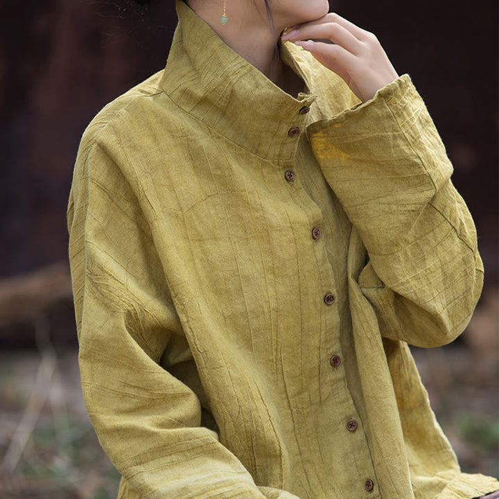 Cardigan à col roulé en coton ramie teinté avec Buddha Stones, style chinois - image 1