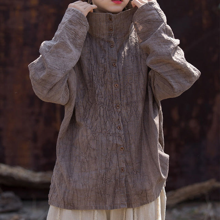 Cardigan à col roulé en coton ramie teinté avec Buddha Stones, style chinois - image 23