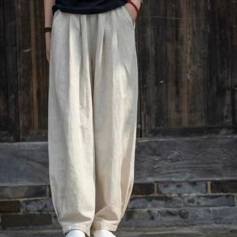 Pantalon de yoga décontracté en coton pour femme avec poches Buddha Stones - Lin - US14，UK/AU18，EU46 (4XL) - image 0