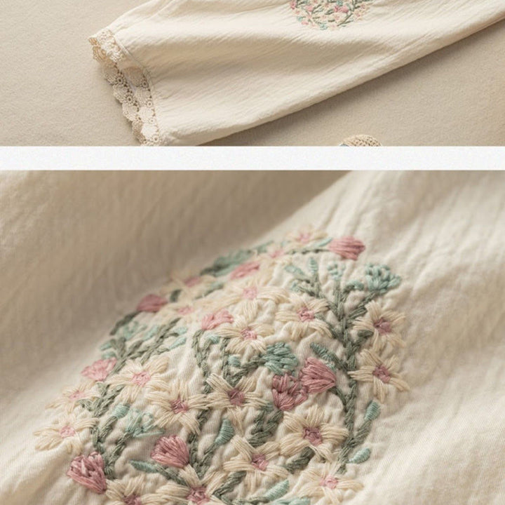 Pantalon sarouel décontracté en coton brodé avec bordure en dentelle et poches Buddha Stones