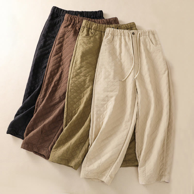 Pantalon sarouel simple à carreaux en coton avec cordon de serrage et poches pour l'automne et l'hiver avec Buddha Stones - image 1