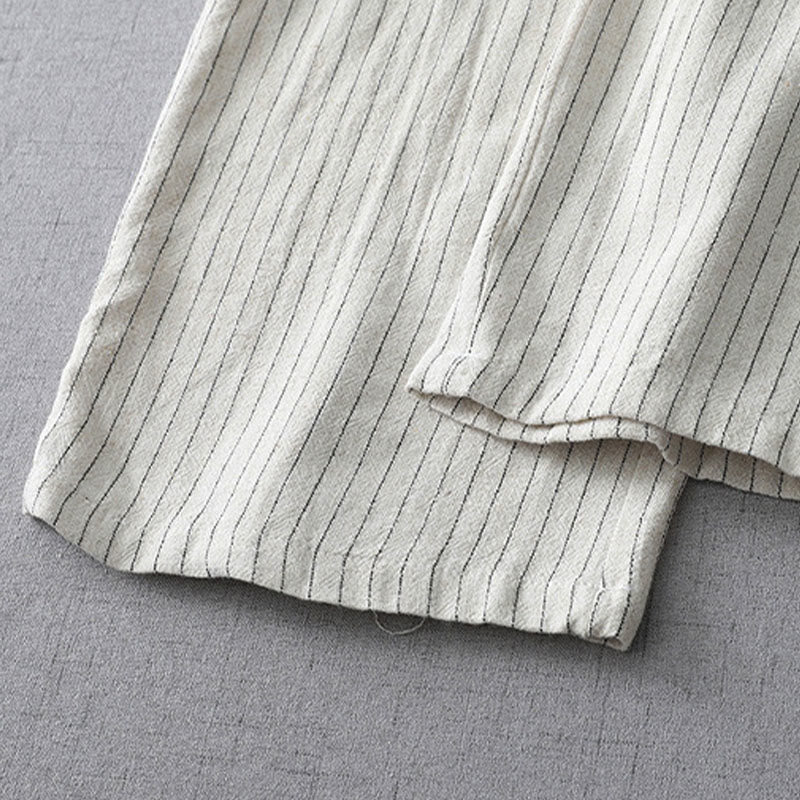 Pantalon large taille haute à rayures verticales Buddha Stones avec poches - image 8