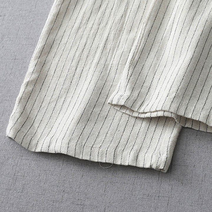 Pantalon large taille haute à rayures verticales Buddha Stones avec poches - image 8