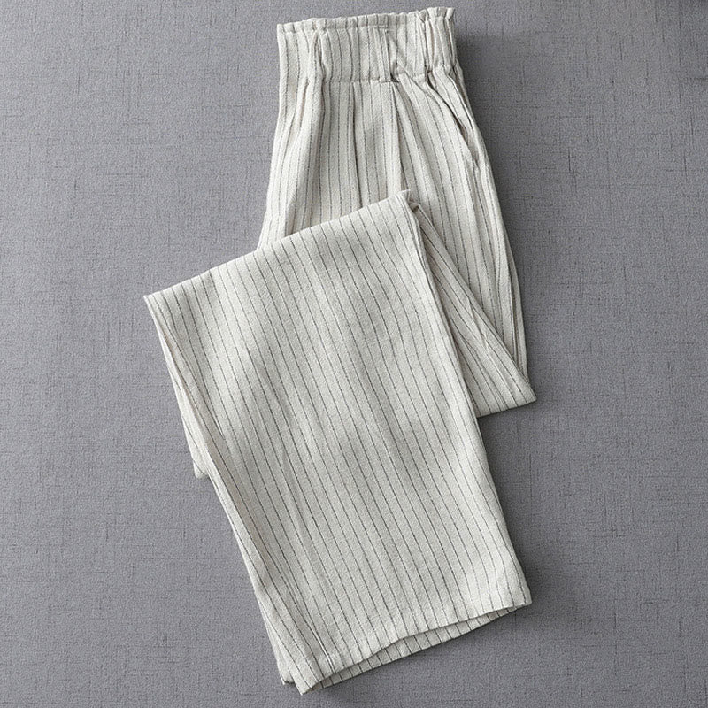 Pantalon large taille haute à rayures verticales Buddha Stones avec poches - image 1