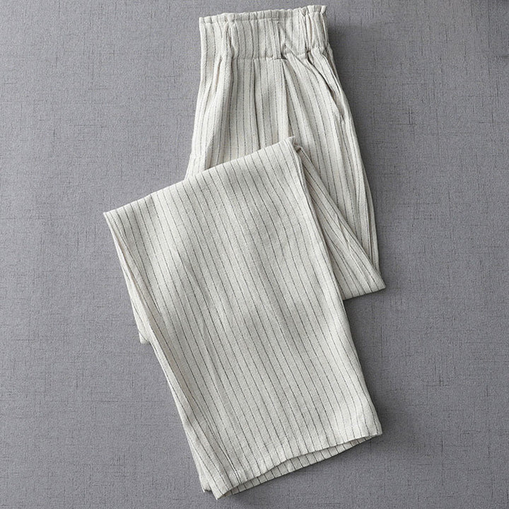 Pantalon large taille haute à rayures verticales Buddha Stones avec poches - image 1