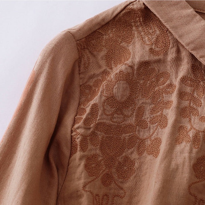 Vêtements en coton et lin brodés de fleurs artistiques et littéraires Buddha Stones