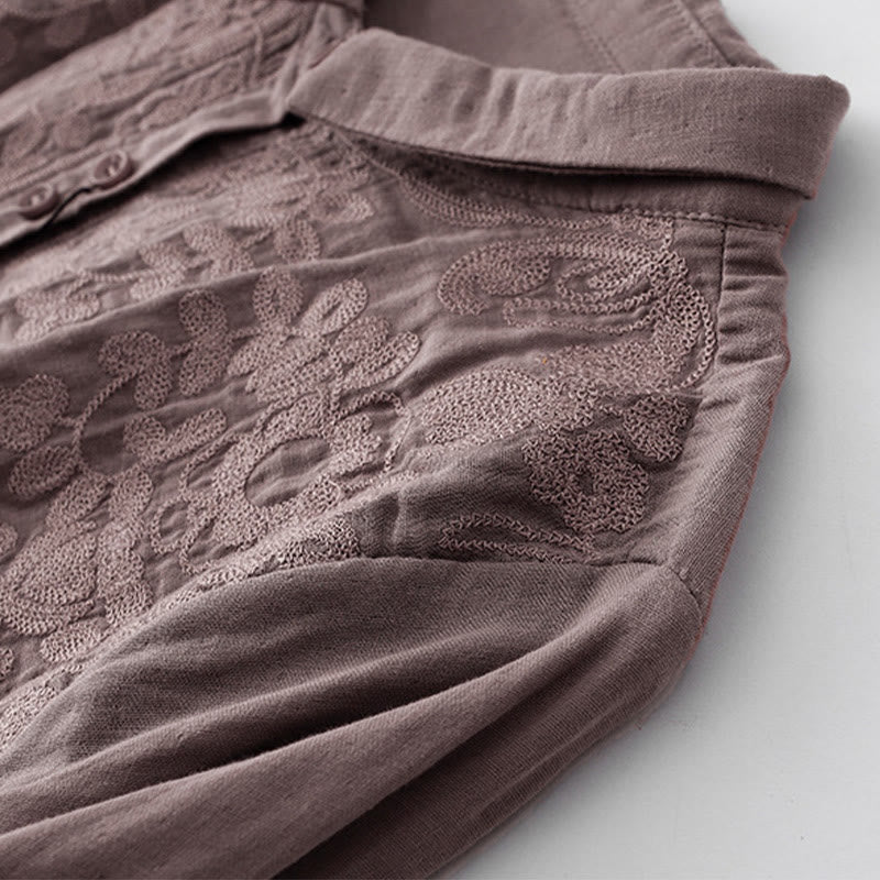 Vêtements en coton et lin brodés de fleurs artistiques et littéraires Buddha Stones