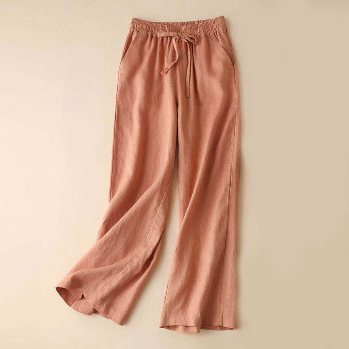 Pantalon large décontracté taille haute à lacets et poches Buddha Stones - Saumon clair - US12，UK/AU16，EU44 (3XL) - image 0
