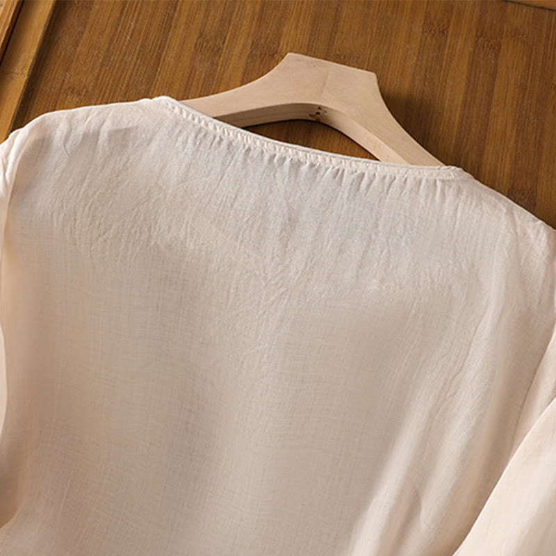 Pull ras du cou en coton et lin avec broderie ethnique Buddha Stones - image 34