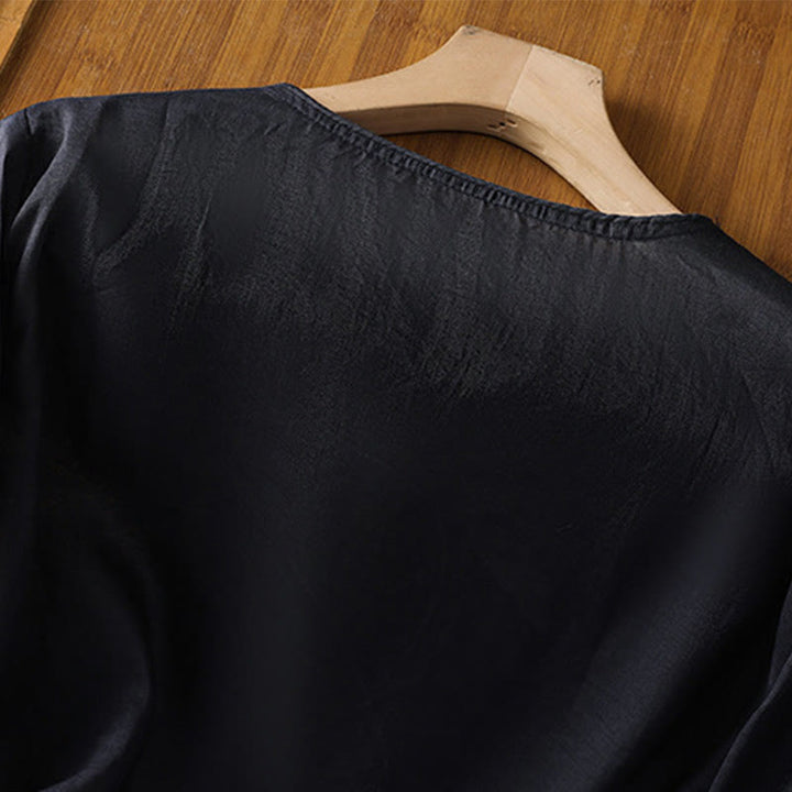 Pull ras du cou en coton et lin avec broderie ethnique Buddha Stones - image 10