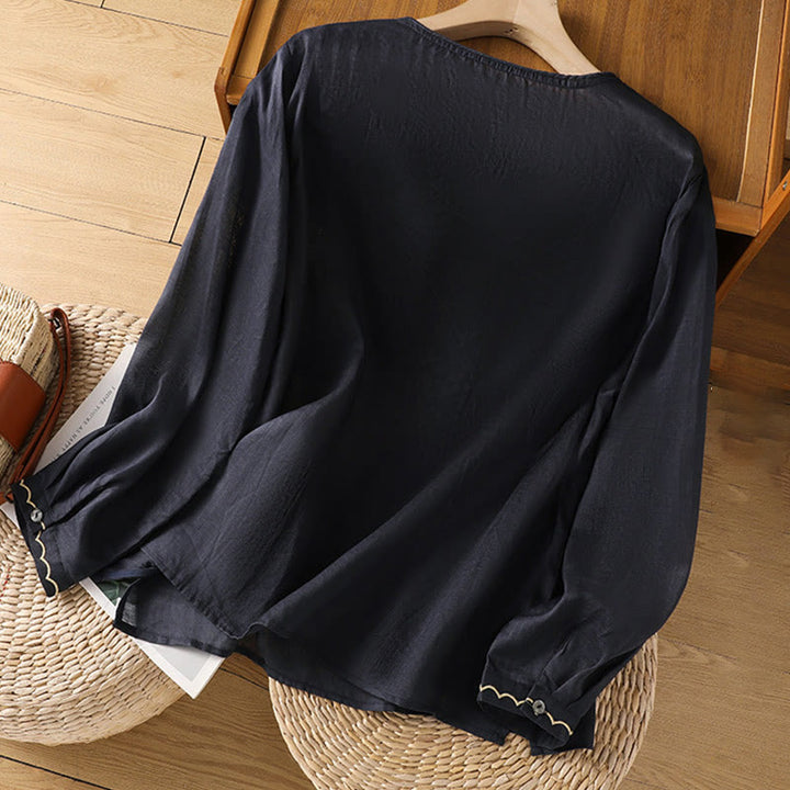 Pull ras du cou en coton et lin avec broderie ethnique Buddha Stones - image 5