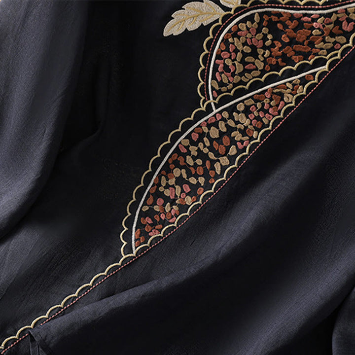 Pull ras du cou en coton et lin avec broderie ethnique Buddha Stones - image 7