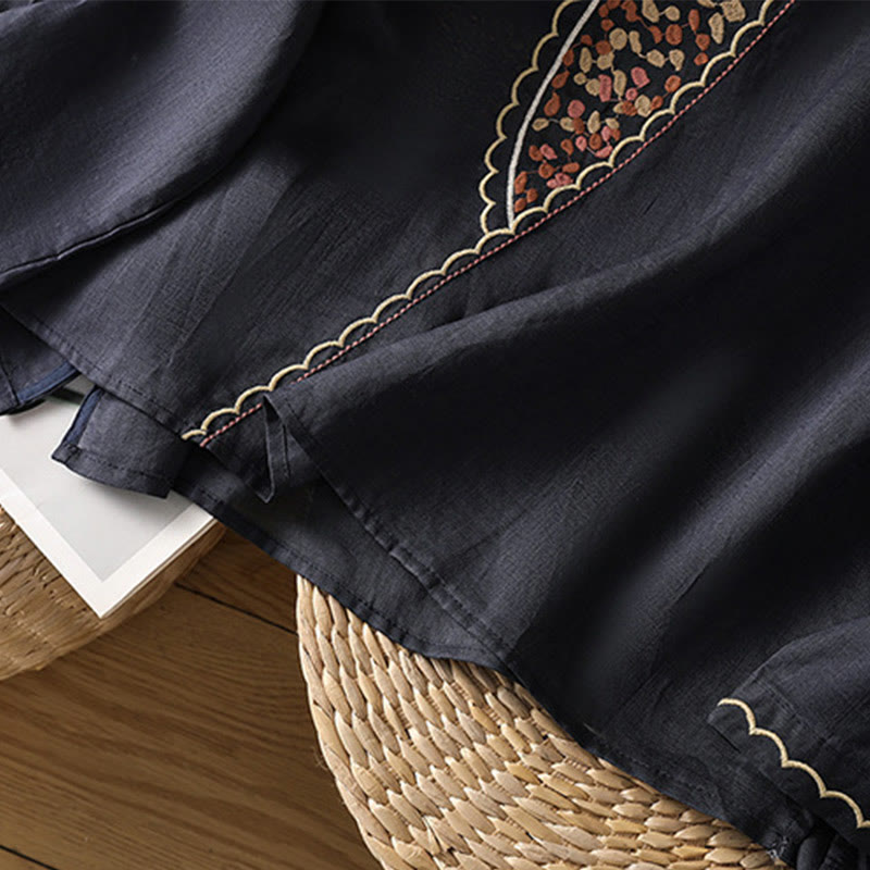 Pull ras du cou en coton et lin avec broderie ethnique Buddha Stones - image 8