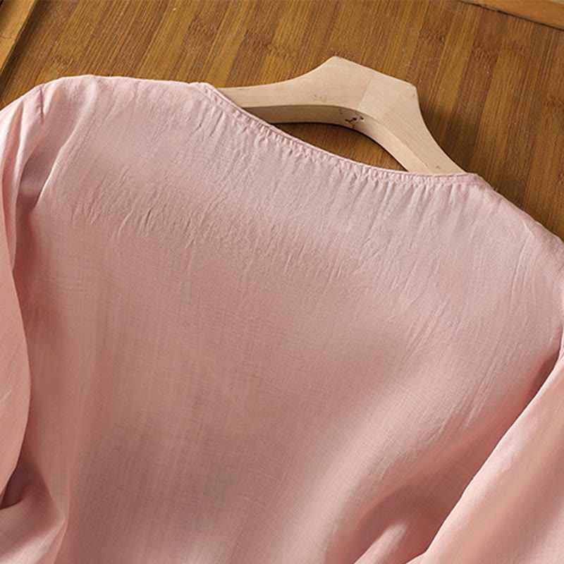 Pull ras du cou en coton et lin avec broderie ethnique Buddha Stones - image 26