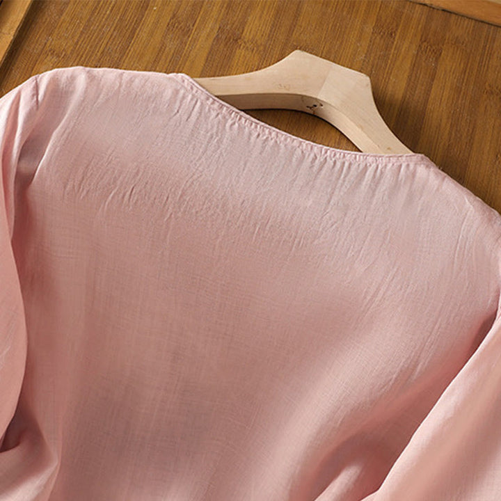 Pull ras du cou en coton et lin avec broderie ethnique Buddha Stones - image 26