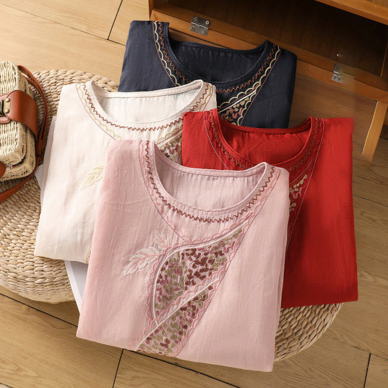 Pull ras du cou en coton et lin avec broderie ethnique Buddha Stones - image 35