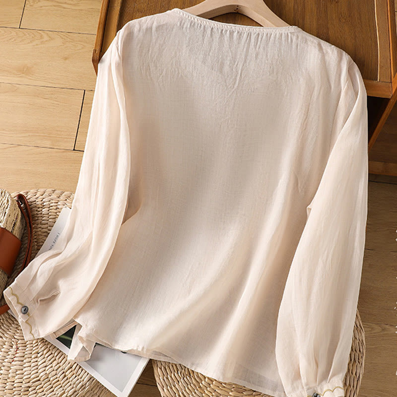 Pull ras du cou en coton et lin avec broderie ethnique Buddha Stones - image 3