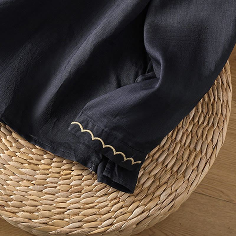 Pull ras du cou en coton et lin avec broderie ethnique Buddha Stones - image 9