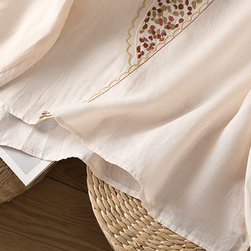 Pull ras du cou en coton et lin avec broderie ethnique Buddha Stones - image 29