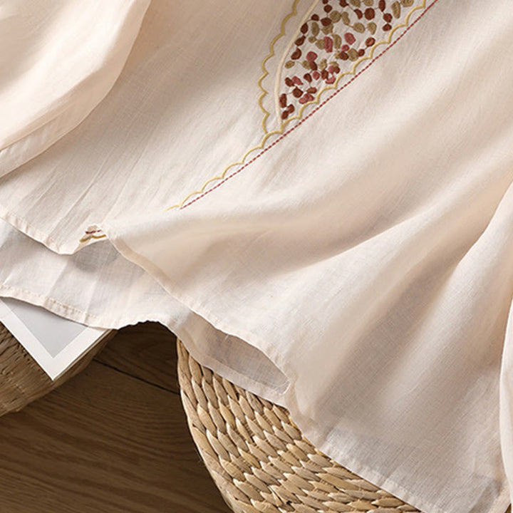 Pull ras du cou en coton et lin avec broderie ethnique Buddha Stones - image 29