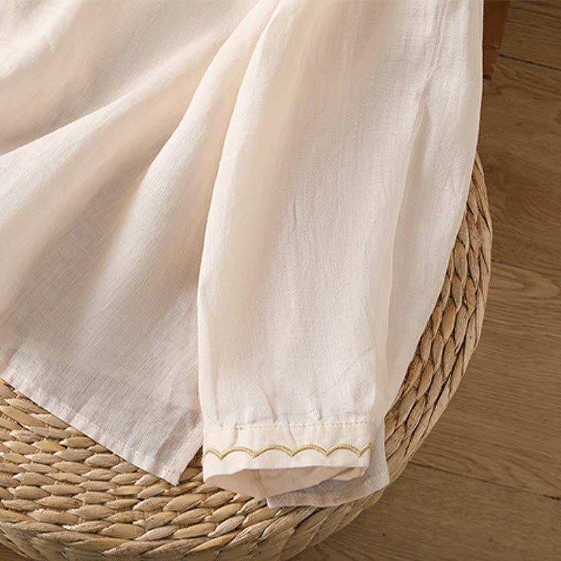 Pull ras du cou en coton et lin avec broderie ethnique Buddha Stones - image 33