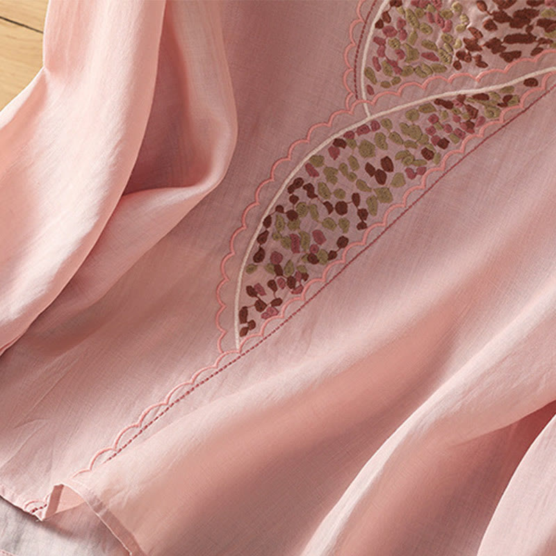 Pull ras du cou en coton et lin avec broderie ethnique Buddha Stones - image 22