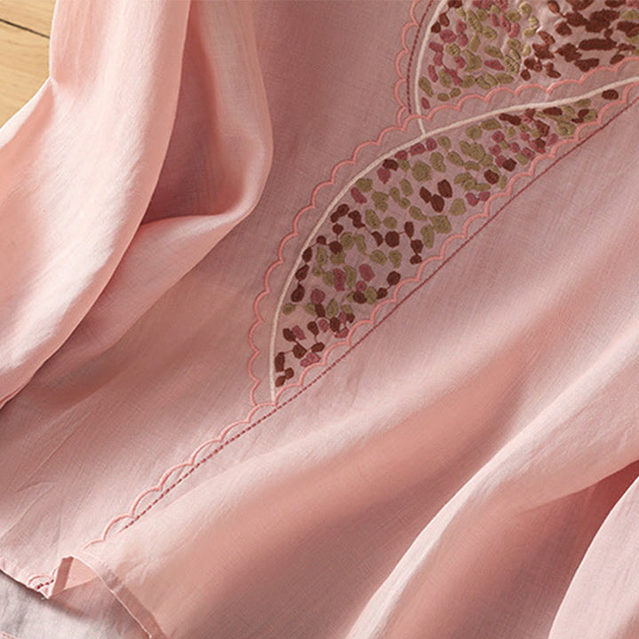 Pull ras du cou en coton et lin avec broderie ethnique Buddha Stones - image 22