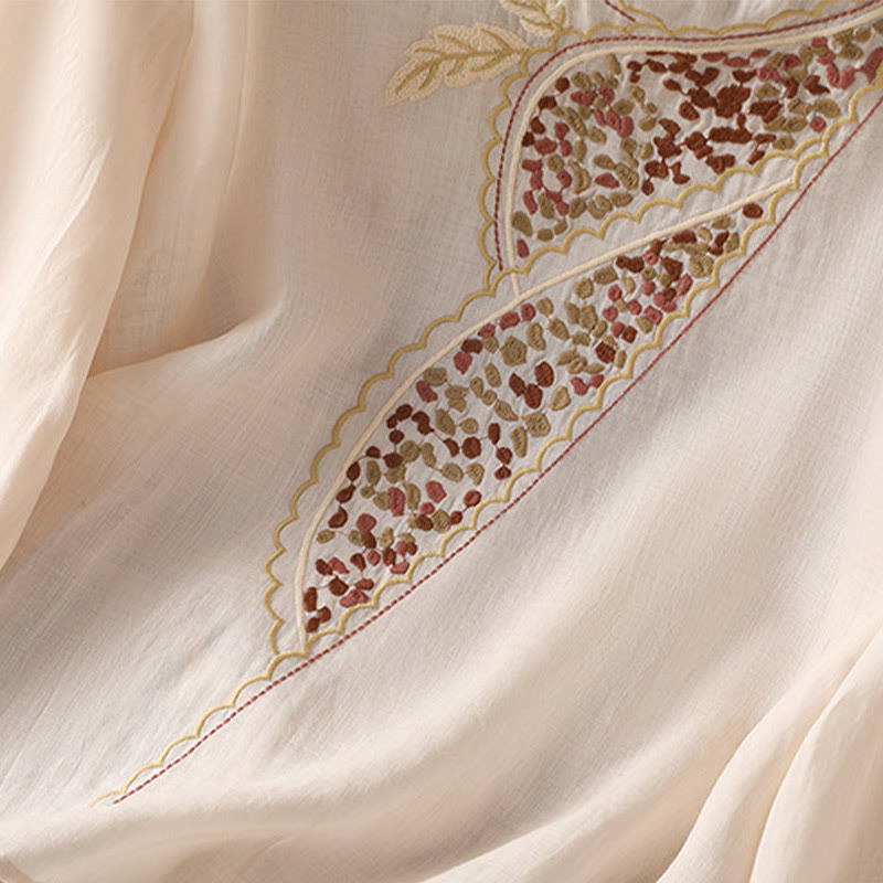 Pull ras du cou en coton et lin avec broderie ethnique Buddha Stones - image 28