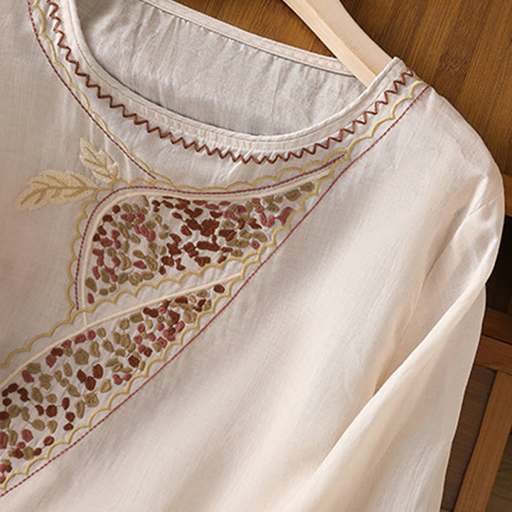 Pull ras du cou en coton et lin avec broderie ethnique Buddha Stones - image 27